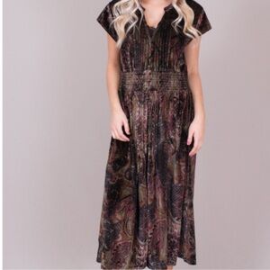 POL Velvet Paisley Boho Button Front Maxi Dress Size S Forest Fairy Fairycore